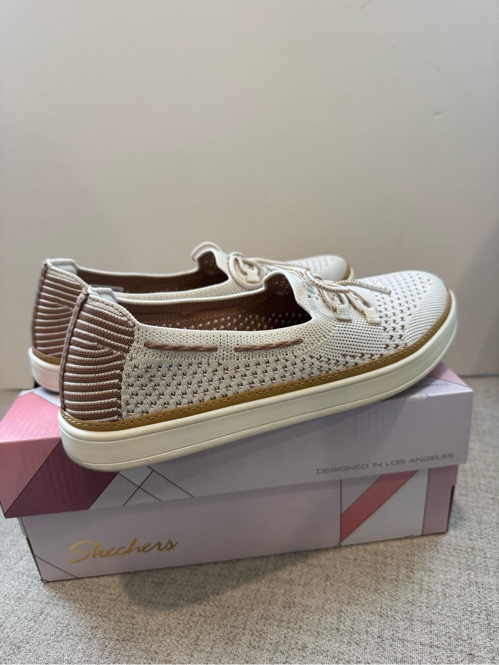 Skechers Cream Knit Lace-Up Slip-On Sneakers - Picture 4 of 6